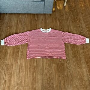 LA MIEL Red & White Striped Long Sleeve Tee
